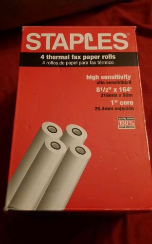 Staples Thermal Fax Paper,high sensitivity 8 1/2&#034;x164&#039; x 1&#034; core, 3 Rolls/Box ~N