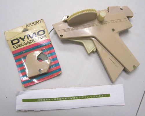 Vintage dymo manual label maker and avocado green embossing tape circa 1969 for sale