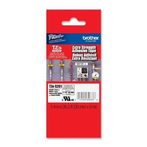 Brother Printer TZeS261 Laminated Extra-Strength Black on White 1 1/2 in