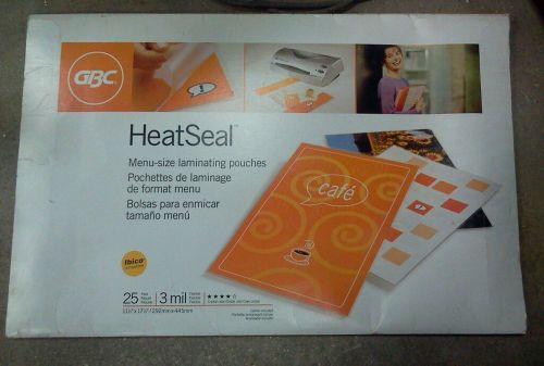 GBC HeatSeal Laminating Pouches, 3 mil, menu size 11 1/2 x 17 1/2&#034; - approx23 ct