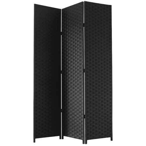 JVL Free standing 1.72m high folding black woven decorative screen room divider
