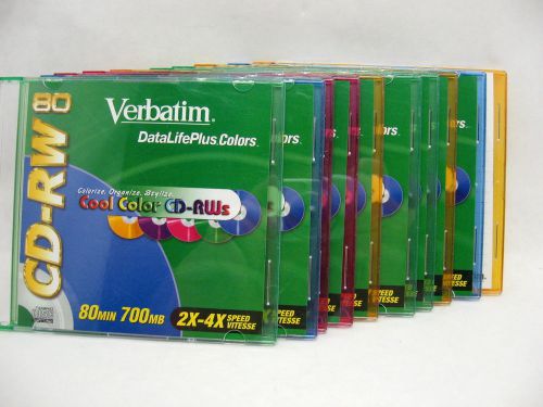 10 New Verbatim Datalife Plus Color 80min 700MB Compact Disc Rewritable CD-RW