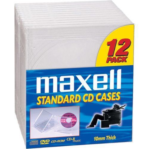 Maxwell Standard CD Cases 12 Pack 10mm Thick, DVD, CD-ROM, CD-R Etc