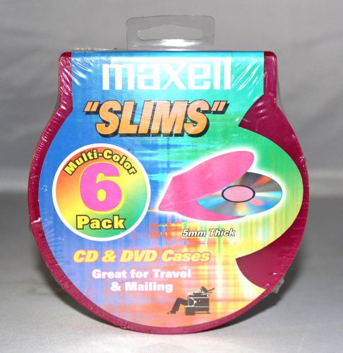 2 Maxell &#034;SLIMS&#034; Multi-Color 6 pack CD&amp; DVD Cases 5mm Thick #CD-354