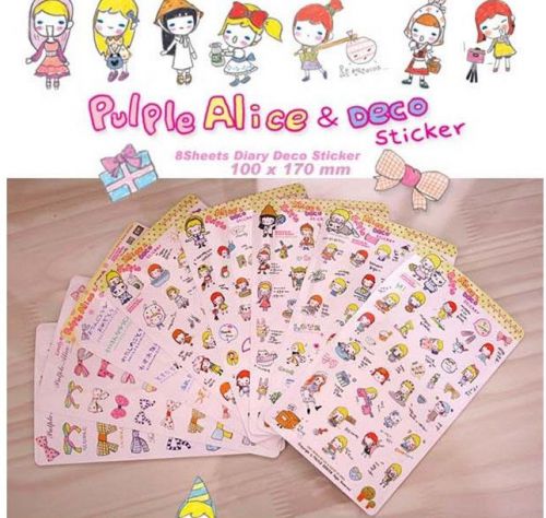 Pulple Alice Girl Diary calendar Filofax Schedule Notebook Deco Sticker 8sheet