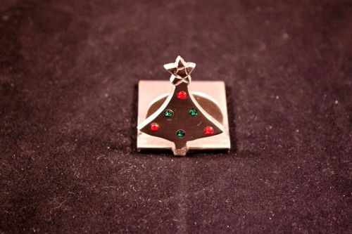 Lovely Elegant 1.5&#034; Pewter Christmas Holiday Tree Business Card Holder