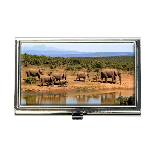 Herd of elephants african safari business credit card holder case for sale