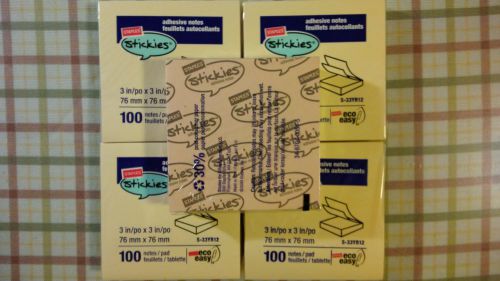 Staples Stickies 3&#034; x 3&#034; Canary Note Sheets (Set of SIX / 100 sheets per pad)