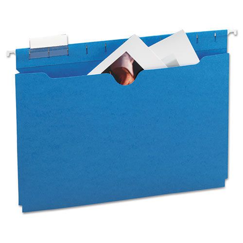 Hanging Flat File Jackets, 1/5 Tab, 11 Point Stock, Letter, Sky Blue, 25/Box