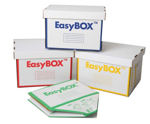 4 BANKERS BOX STYLE FILE STORAGE BOXES EASY TO ASSEMBLE REUSABLE WITH LID