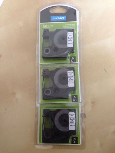 Lot of 3 Dymo 16953 D1 0.5&#034; x 11.5&#039; or 12mmx3.5m BLACK on WHITE