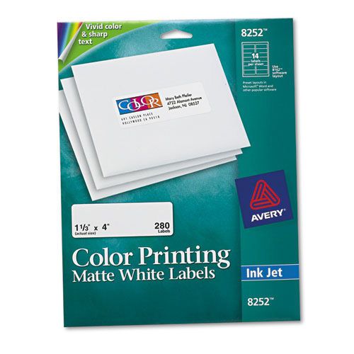 Avery matte white ink jet labels, 1 1/3&#034;x4&#034;, 280 per pack. sold as pack of 280 for sale