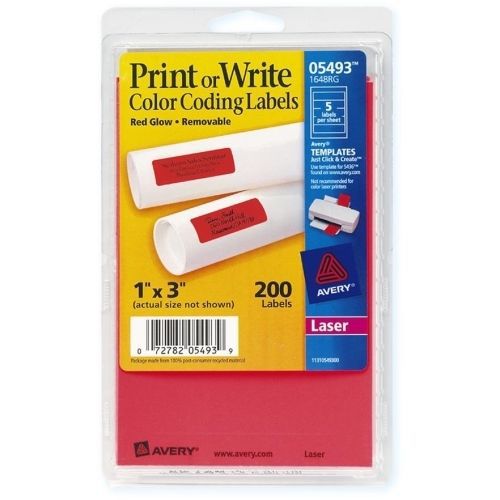 Avery Color Coding Multipurpose Label - 1&#034; W x 3&#034; L - 200/Pack - Red