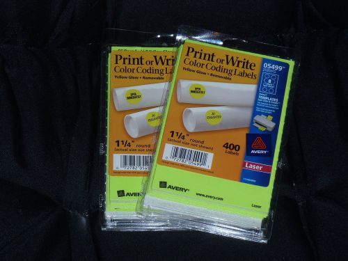 Avery color coding labels 1 1/4&#034; Yellow glow removable 800 labels 2(packs) NEW!!