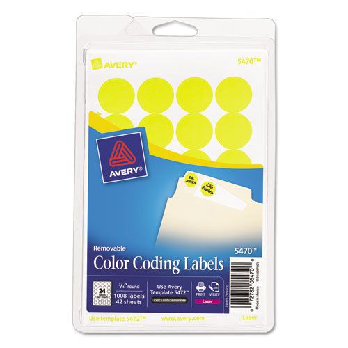 Print or Write Removable Color-Coding Labels, 3/4in dia, Neon Yellow, 1008/Pack
