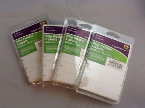 Lot 4 Wexford Permanent File Folder Labels, .625&#034; X 2.75&#034; White, 156 Labels/Pack