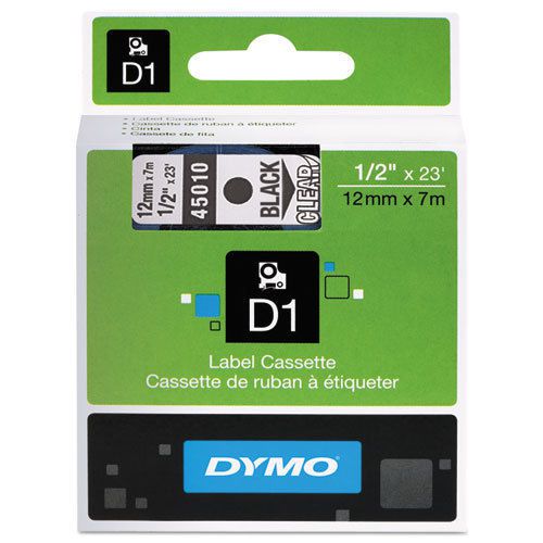 D1 Standard Tape Cartridge for Dymo Label Makers, 1/2in x 23ft, Black on Clear