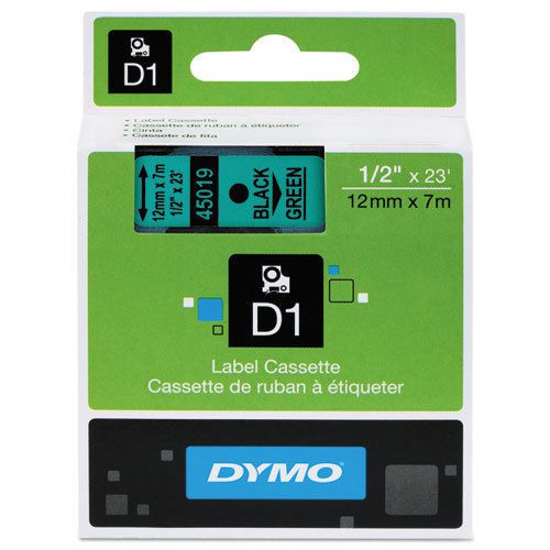 D1 Standard Tape Cartridge for Dymo Label Makers, 1/2in x 23ft, Black on Green