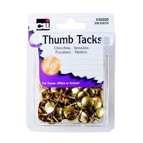 Charles Leonard Thumb Tacks #2 3/8&#039;&#039; Head Brass Plated 200 Count