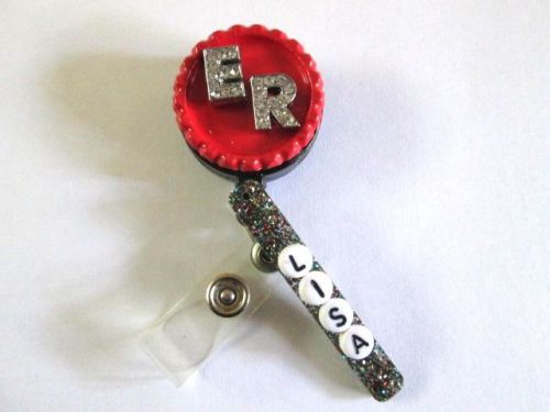 ID BADGE REEL CRYSTAL ER PERSONALIZED TEACHER NURSE,MEDICAL OFFICE,HOSPITAL