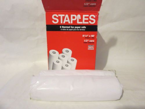 TWO Rolls Thermal Fax Paper Staples 1/2&#034; Core 8 1/2&#034; x 98&#039;