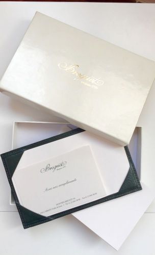 Breguet Green Leather Notepad / Jotter w/ Extra Pocket &amp; Papers