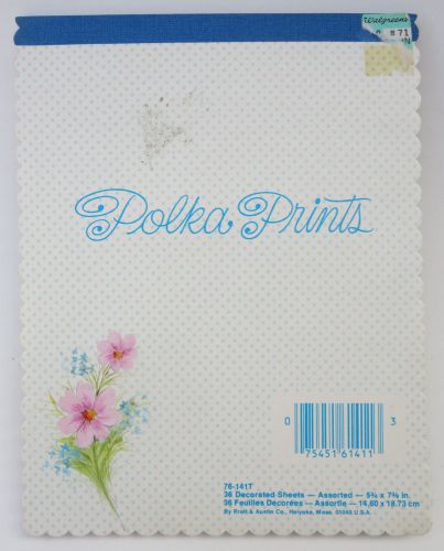 Vtg Polka Prints Stationary Paper Notepad 36 Sheets Floral Dots Pratt &amp; Austin