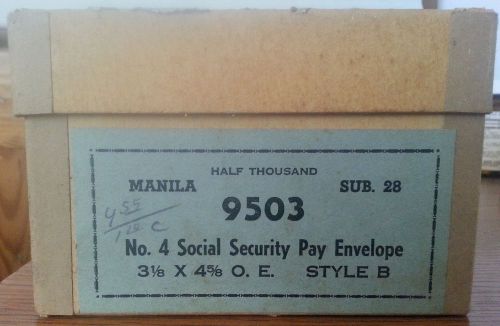 Vintage Manila No. 4 Social Security Pay Envelopes Sub. 28 Style B 3 1/8 x 4 5/8