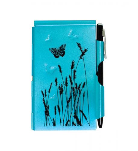 Flip Notes Flip Open Pocket Pen and Notepad in Blue Butterfly