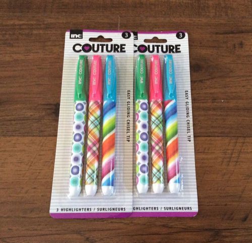 Highlighter Markers - 2 Sets Of 3 - Unique Designs - Chisel Tips