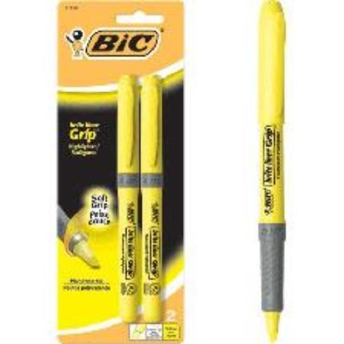BIC Pen Style Brite Liner Grip Highlighter 2 Pack Yellow