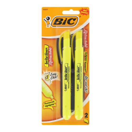 BIC Brite Liner Retractable Highlighter, 2ct, Assorted (BLRP21-Ylw)