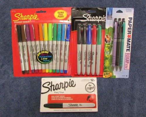 Sharpie permanent marker fine point flex grip pens lot of 32 assorted new a4-6 for sale