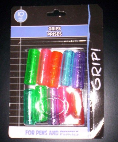 GEL GRIPS W/ GLITTER~Pen &amp;  Pencil  Grips -10 per Pack~ASSORTED COLORS