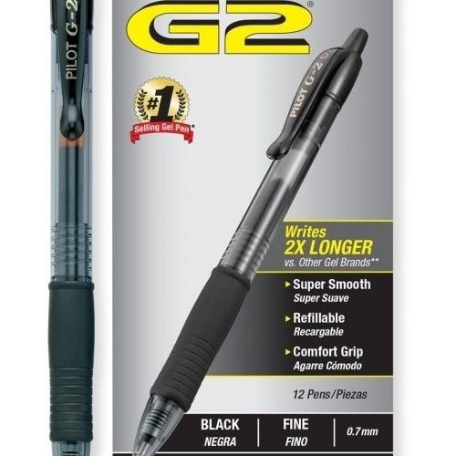 Pilot G2 office work home school college gel ink pens 12 pack black