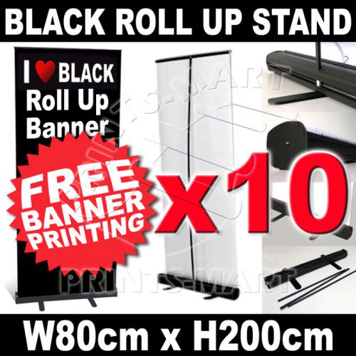 Black roll up banner stand with free banner prints x 10 for sale
