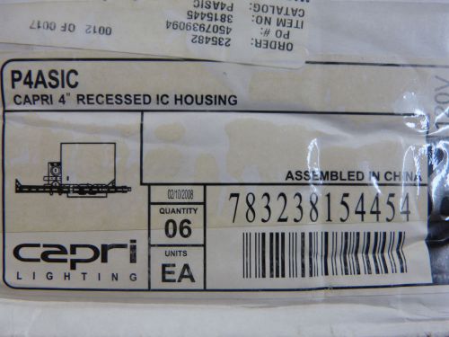 6 (six) new capri lighting p4asic 4&#034; down light housings ic rated ships same day for sale