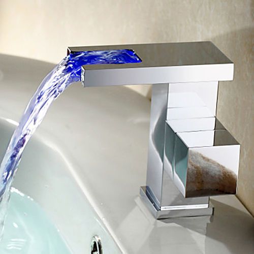 Modern chrome brass led lighted waterfall bathroom sink faucet tap free shipping for sale