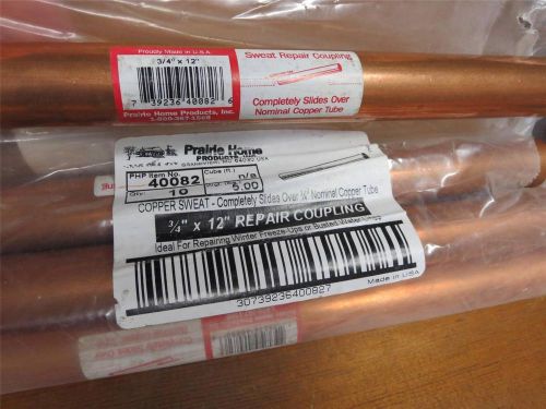 3/4&#034; X 12 COPPER REPAIR SWEAT COUPLING TUBING PRAIRIE HOME MADE IN USA 40082