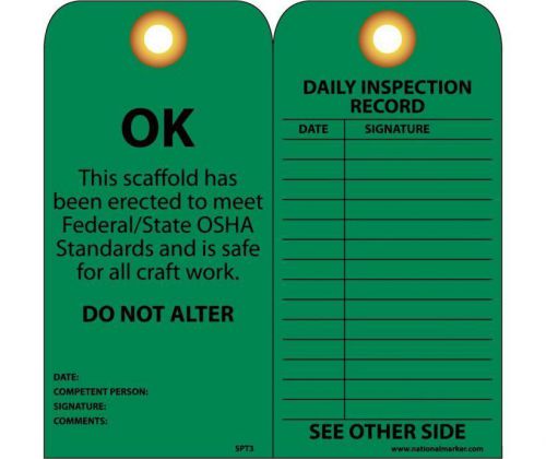 Nmc spt3 &#034;ok&#034; scaffold - &#034;ok&#034; accident prevention tag 6&#034; h x 3&#034; w, green for sale