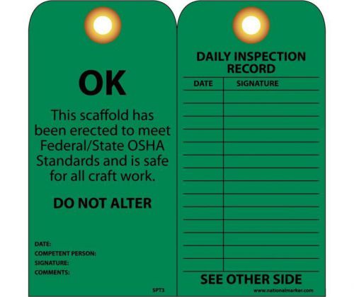 NMC SPT3 &#034;OK&#034; SCAFFOLD - &#034;OK&#034; Accident Prevention Tag 6&#034; H x 3&#034; W, Green