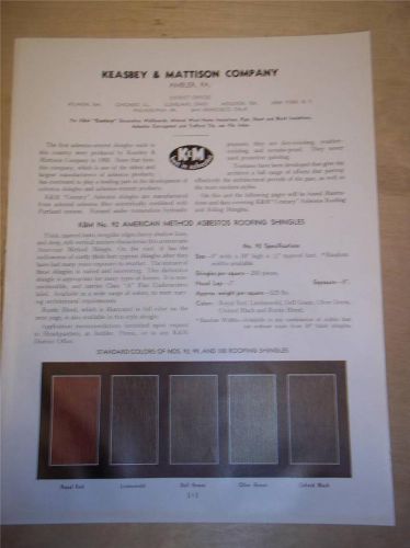 Vtg Keasbey &amp; Mattison Catalog Insert/Pages~Asbestos Roofing/Siding Shingle~1939