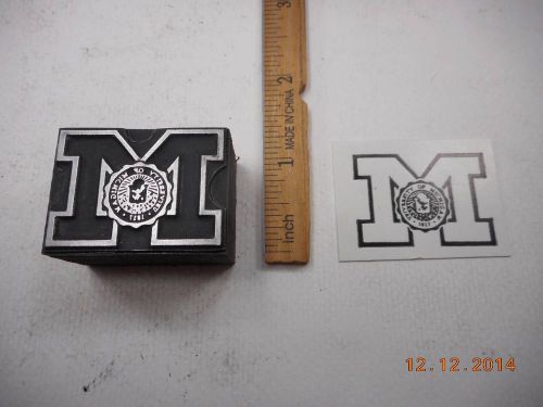 Letterpress Printing Printers Block, University of Michigan, Wisdom Lamp Emblem