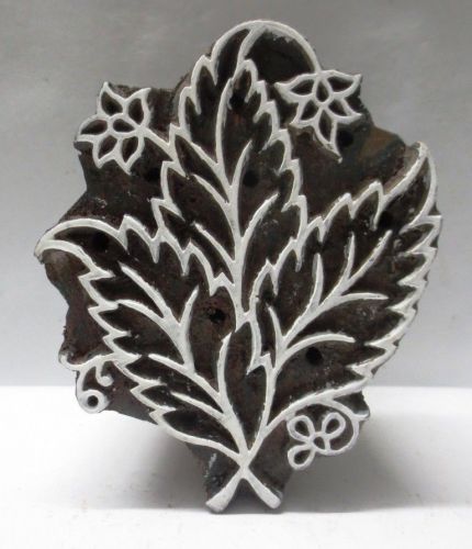 INDIAN WOODEN HAND CARVED TEXTILE PRINTING ON FABRIC BLOCK STAMP LEAF DESIGN
