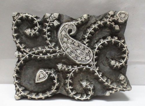 VINTAGE WOODEN HAND CARVED TEXTILE PRINTING ON FABRIC BLOCK STAMP PAISLEY PRINT