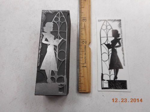 Letterpress Printing Printers Block, Silhouette, Woman in Church w Choir Book