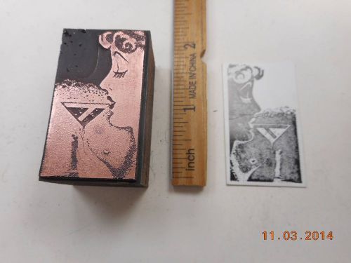 Letterpress Printing Printers Block, Woman Sips from Champagne Glass