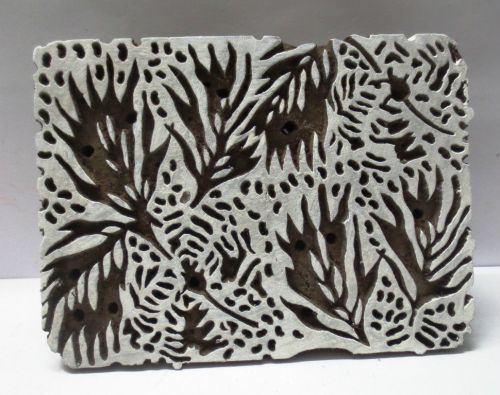 VINTAGE WOODEN HAND CARVED TEXTILE PRINTING FABRIC BLOCK STAMP UNIQUE CARVING