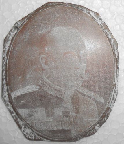 India Vintage Printers Copper Block British Officer Wood Base Removed Back  s975