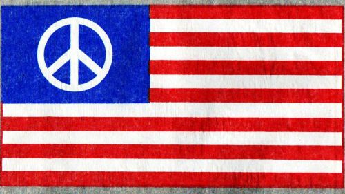 Vintage 1970&#039;s t-shirt iron on transfer american flag with peace symbol for sale